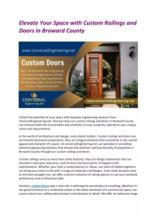 Elevate Your Space with Custom Railings and Doors in Broward County