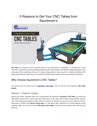 5 Reasons to Get Your CNC Tables from Squickmons