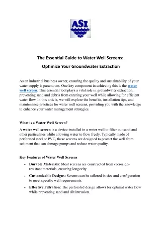 the essential guide to water well screens