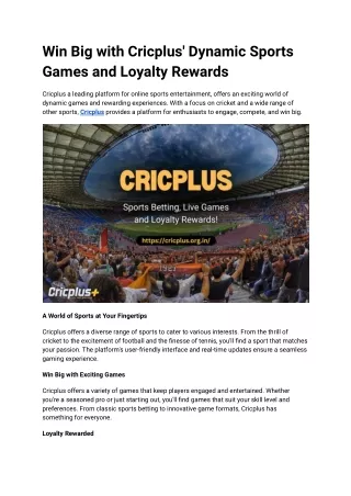 Win Big with Cricplus' Dynamic Sports Games and Loyalty Rewards