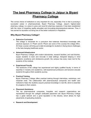 Pharmacy college in Jaipur, Rajasthan