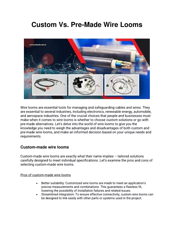 custom vs pre made wire looms