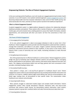 Empowering Patients: The Rise of Patient Engagement Systems