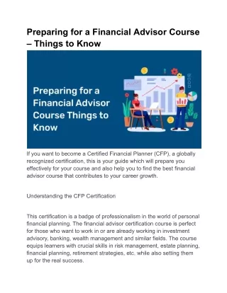 Preparing for a Financial Advisor Course – Things to Know
