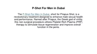P-Shot For Men in Dubai