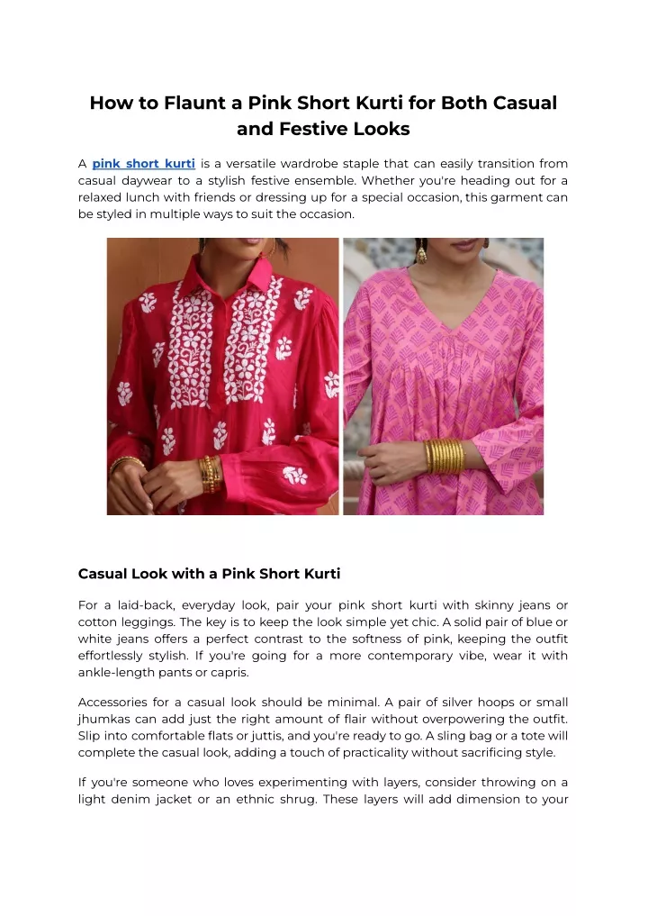 how to flaunt a pink short kurti for both casual