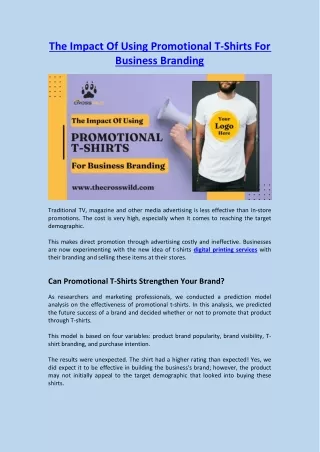 The Impact Of Using Promotional T-Shirts For Business Branding