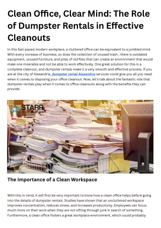 Clean Office, Clear Mind The Role of Dumpster Rentals in Effective Cleanouts