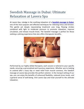 Swedish Massage in Dubai: Ultimate Relaxation at Lavera Spa