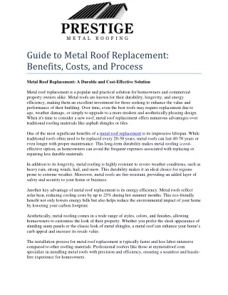 Guide to Metal Roof Replacement: Benefits, Costs, and Process