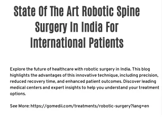 State Of The Art Robotic Spine Surgery In India For International Patients