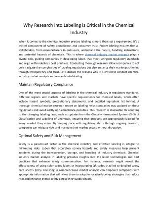 Why Research into Labeling is Critical in the Chemical Industry