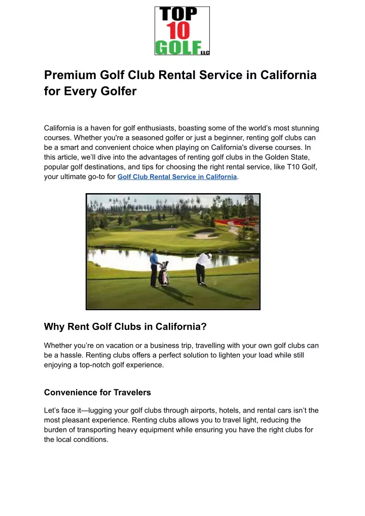 premium golf club rental service in california