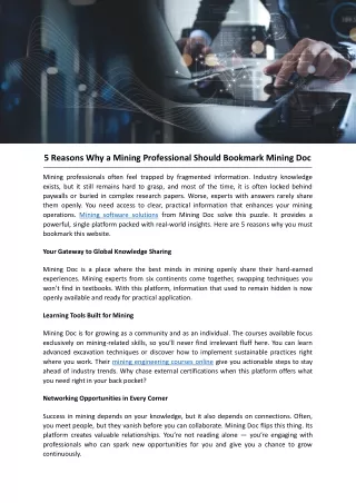 5 Reasons Why a Mining Professional Should Bookmark Mining Doc