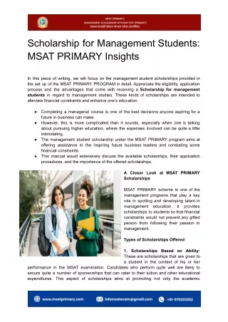 scholarship for management students msat primary
