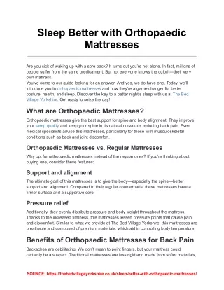 Sleep Better with Orthopaedic Mattresses