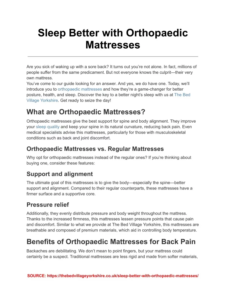 sleep better with orthopaedic mattresses