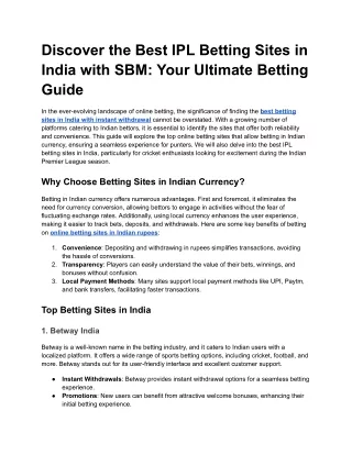 Discover the Best IPL Betting Sites in India with SBM_ Your Ultimate Betting Guide