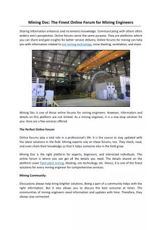 Mining Doc The Finest Online Forum for Mining Engineers