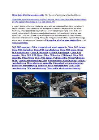 China Cable Wire Harness Assembly_ Why Topscom Technology is Your Best Choice