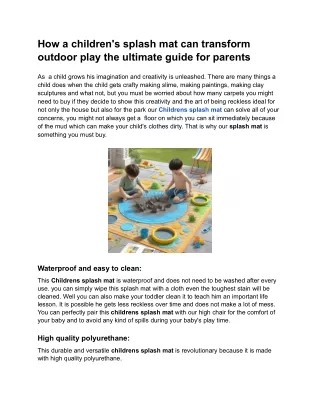 How a children's splash mat can transform outdoor play the ultimate guide for parents