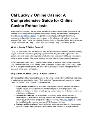 Lucky 7 Online Casino_ A Comprehensive Guide for Online Casino Enthusiasts