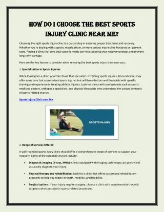 How Do I Choose the Best Sports Injury Clinic Near Me