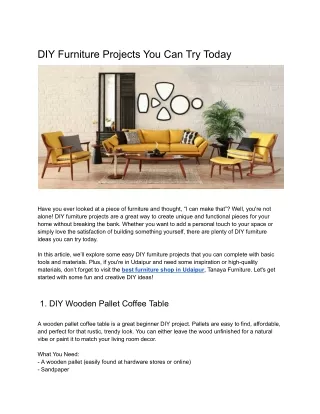 DIY Furniture Projects You Can Try Today