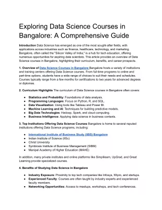 Exploring Data Science Courses in Bangalore_ A Comprehensive Guide