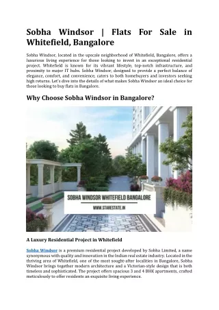 Sobha Windsor | Flats For Sale in Whitefield, Bangalore