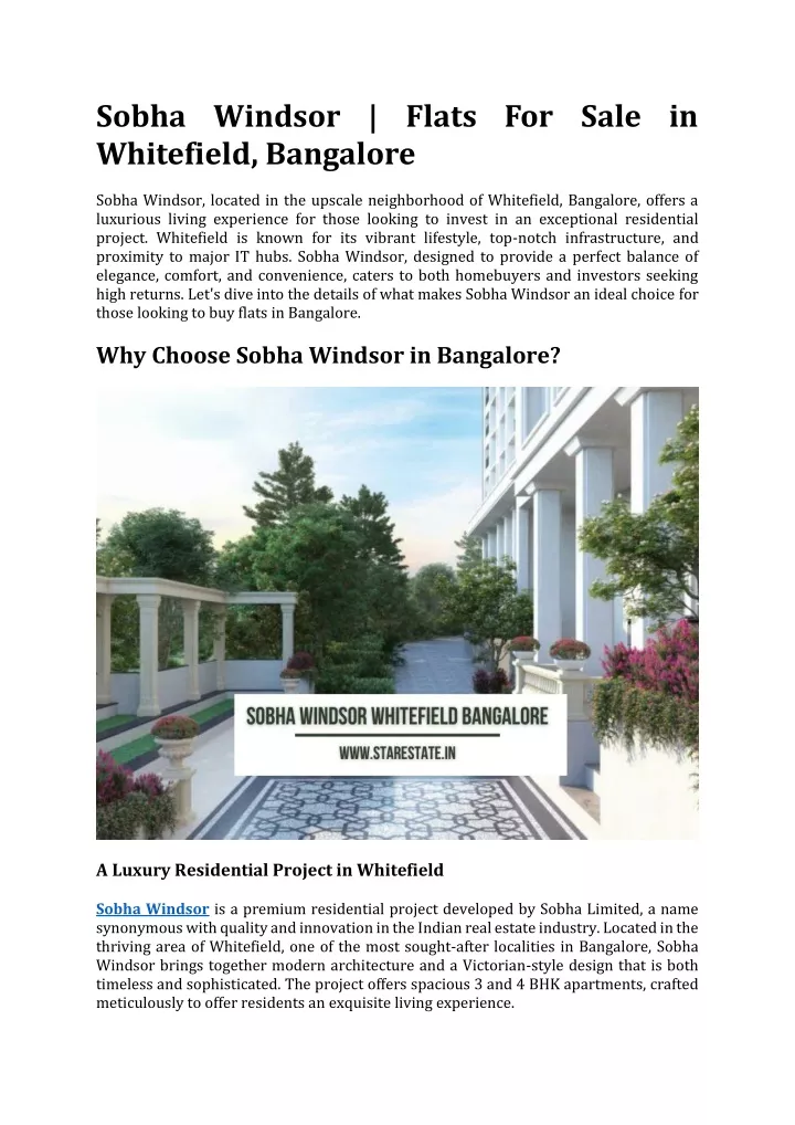 sobha windsor flats for sale in whitefield