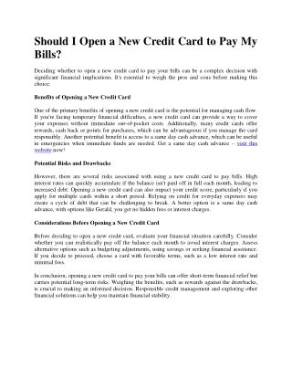 Should I Open a New Credit Card to Pay My Bills?