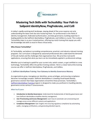 Mastering Tech Skills with Techsolidity Your Path to Sailpoint IdentityNow, PingFederate, and Colli