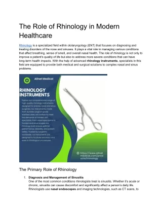 The Role of Rhinology in Modern Healthcare