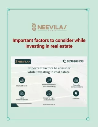 Important factors to consider while investing in real estate