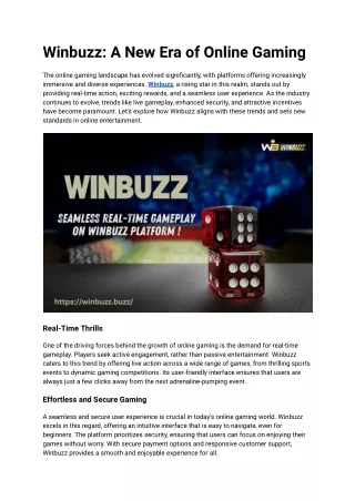 Winbuzz_ A New Era of Online Gaming