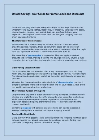 Unlock Savings  Your Guide to Promo Codes and Discounts