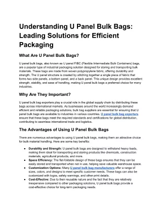 Understanding U Panel Bulk Bags: Leading Solutions for Efficient Packaging