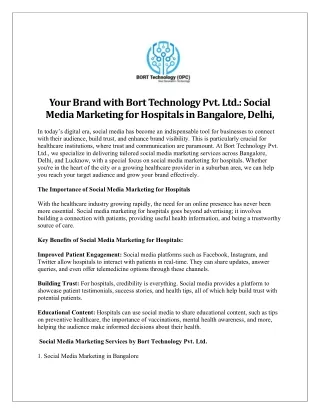 Your Brand with Bort Technology Pvt. Ltd. Social Media Marketing for Hospitals in Bangalore, Delhi,