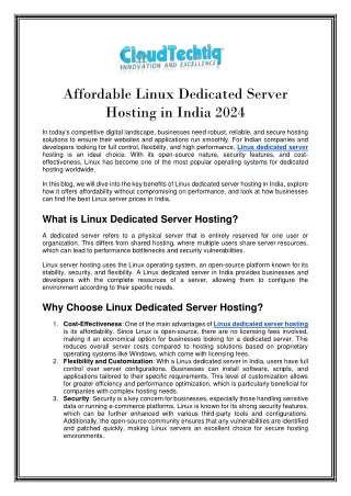 Affordable Linux Dedicated Server Hosting in India 2024