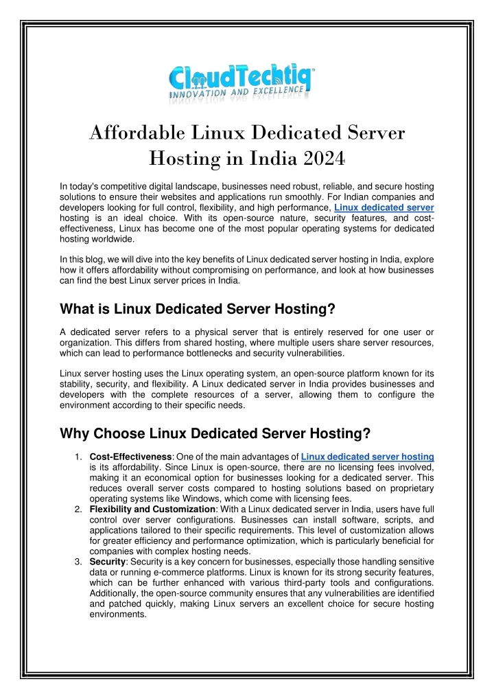 affordable linux dedicated server hosting