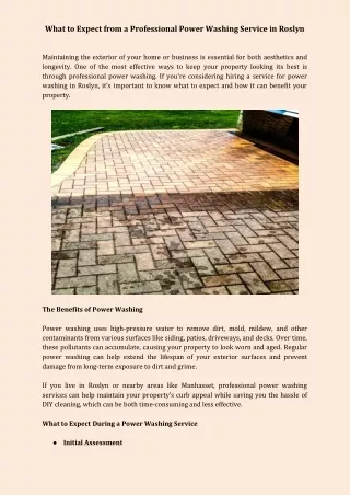 What to Expect from a Professional Power Washing Service in Roslyn