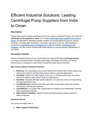 Efficient Industrial Solutions_ Leading Centrifugal Pump Suppliers from India to Oman