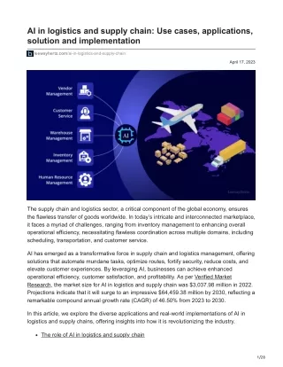 AI in logistics and supply chain - Use cases applications solution and implementation