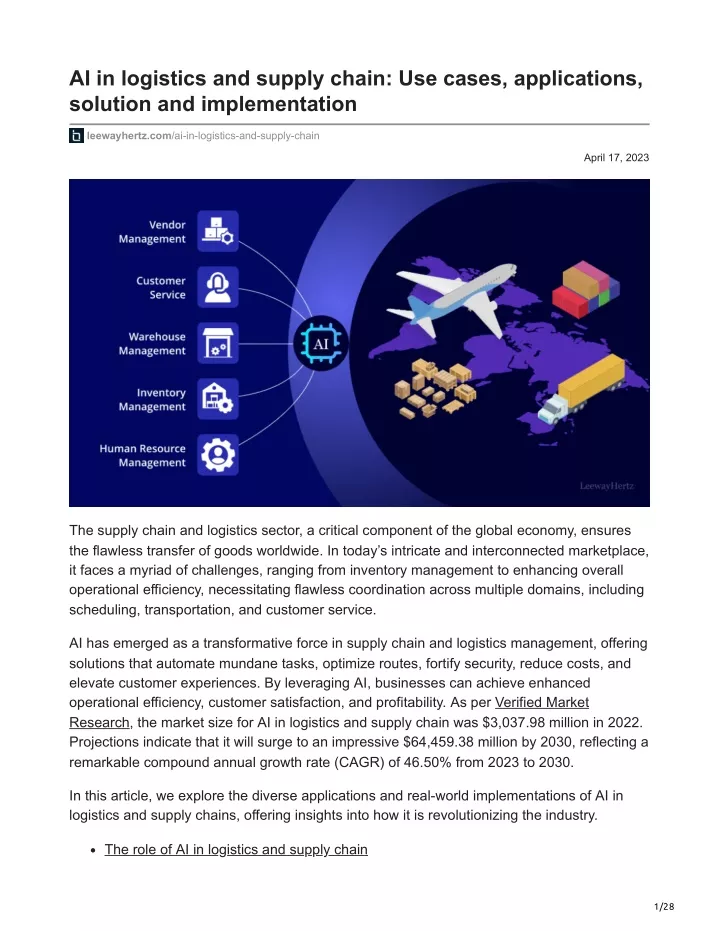 ai in logistics and supply chain use cases