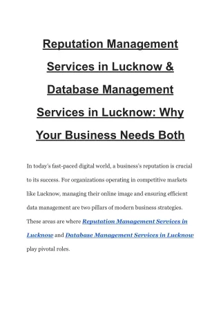 Reputation Management Services in Lucknow & Database Management Services in Lucknow_ Why Your Business Needs Both