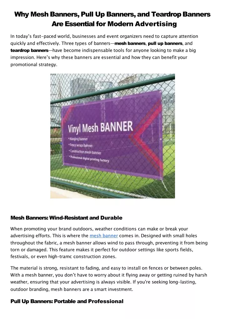 why mesh banners pull up banners and teardrop