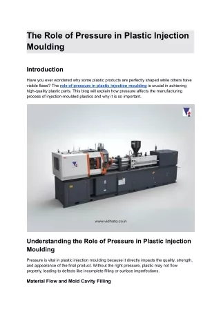The Role of Pressure in Plastic Injection Moulding