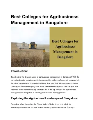 Best Colleges for Agribusiness Management in Bangalore