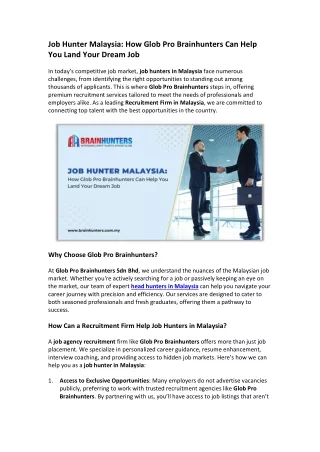 Job Hunter Malaysia How Glob Pro Brainhunters Can Help You Land Your Dream Job